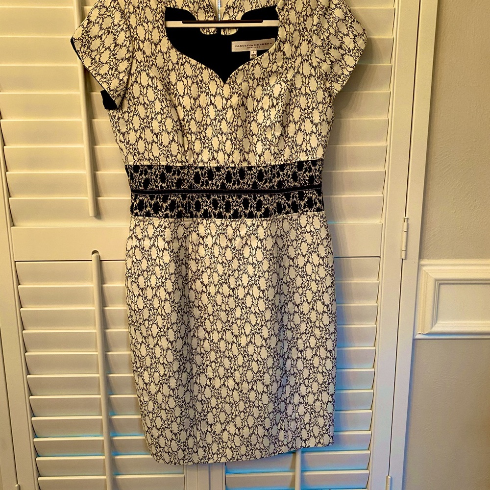 Carolina Herrera Printed Navy & White Sheath Dress